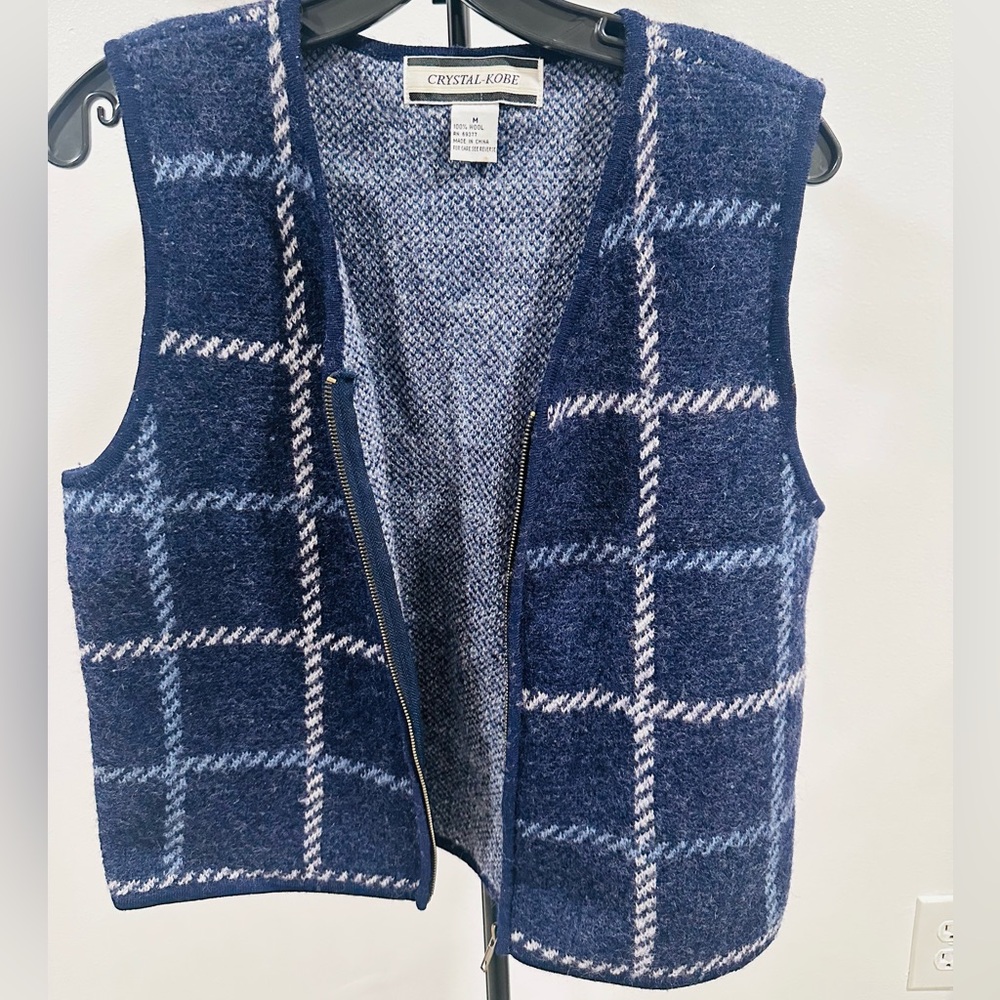 Crystal-Kobe Blue Plaid Vest 100% Wool - Picture 6 of 7